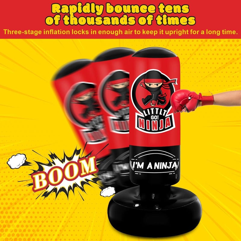 VCOLAN Kids Punching Bag, 67" Stable Inflatable Boxing Bag for Age 5-12, Ninja Karate Taekwondo Training Toy, Christmas Birthday Gift - Image 4